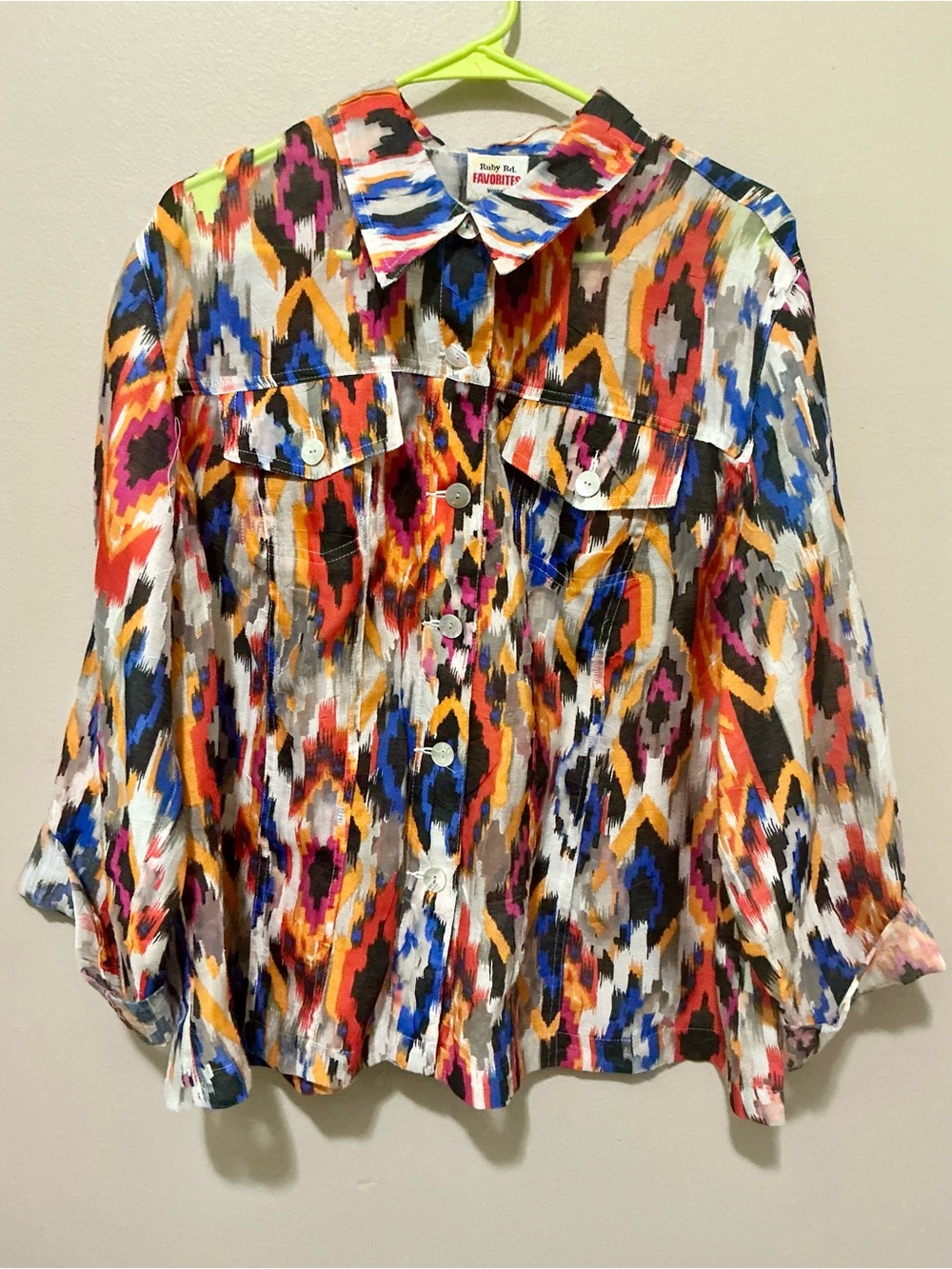 Two Multicolor Ikat Print Button-Front Women’s Tops